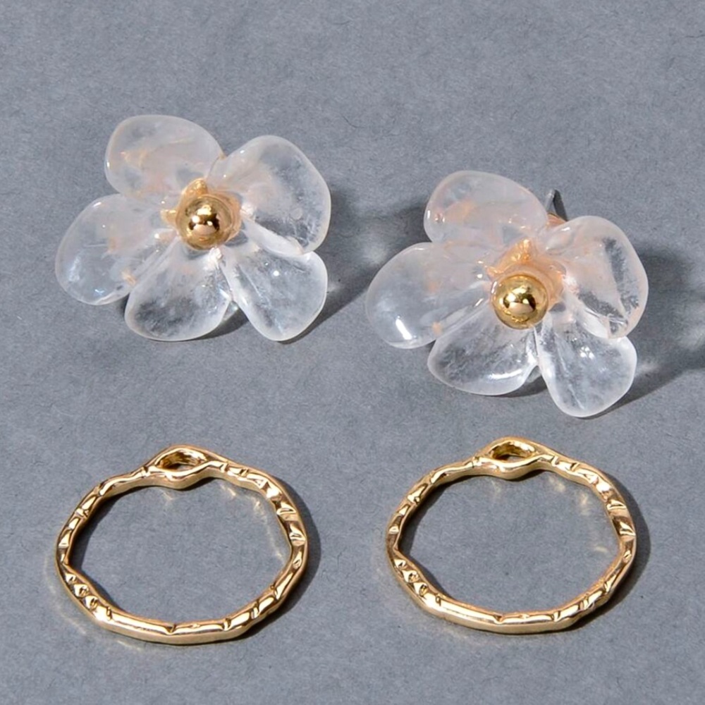 2/$20!  Flower Studs w/Gold Circle Jacket Earrings - Picture 7 of 8